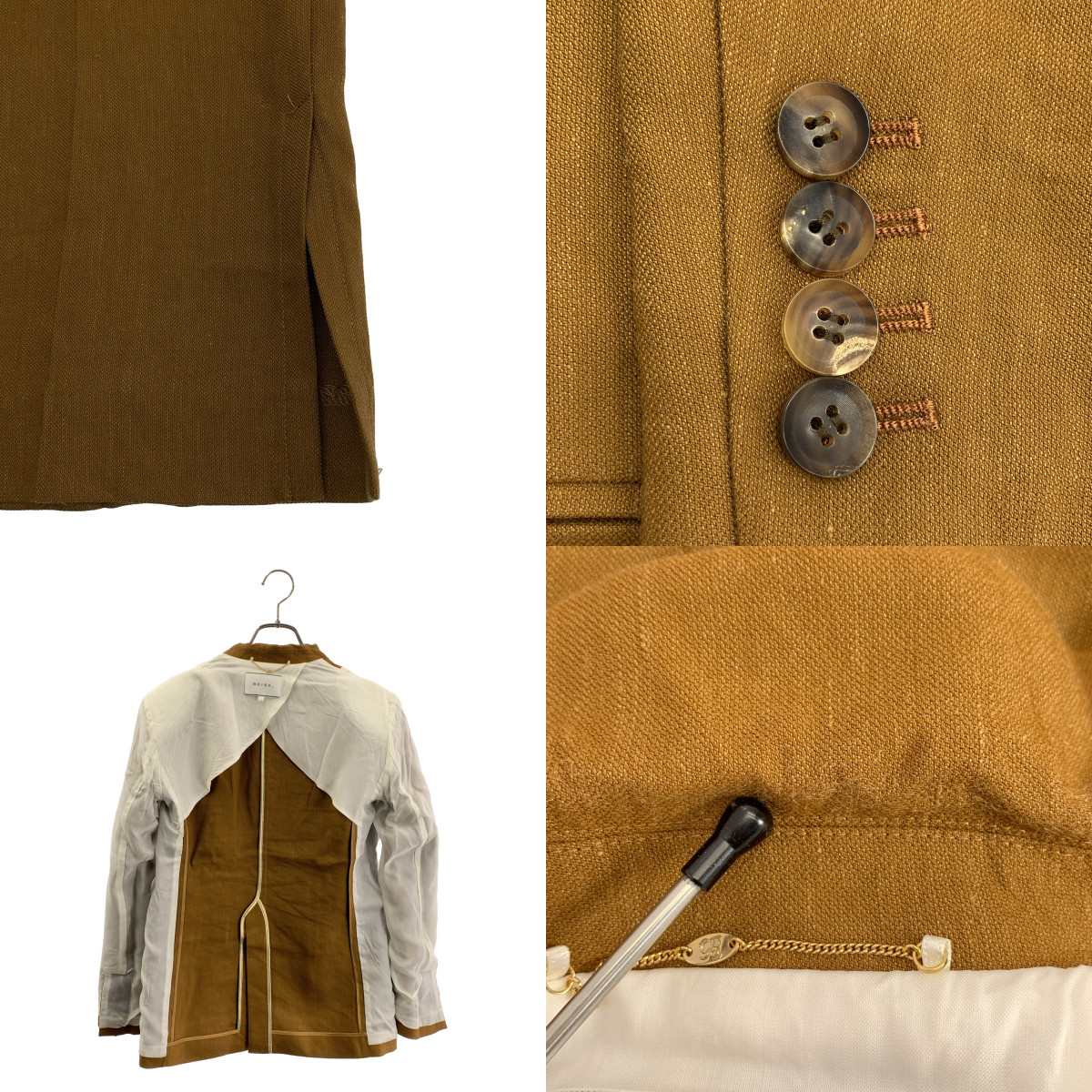 BEIGE， / ベイジ セットアップ レーヨン リネン シングルブレスト ジャケット / スリット パンツ