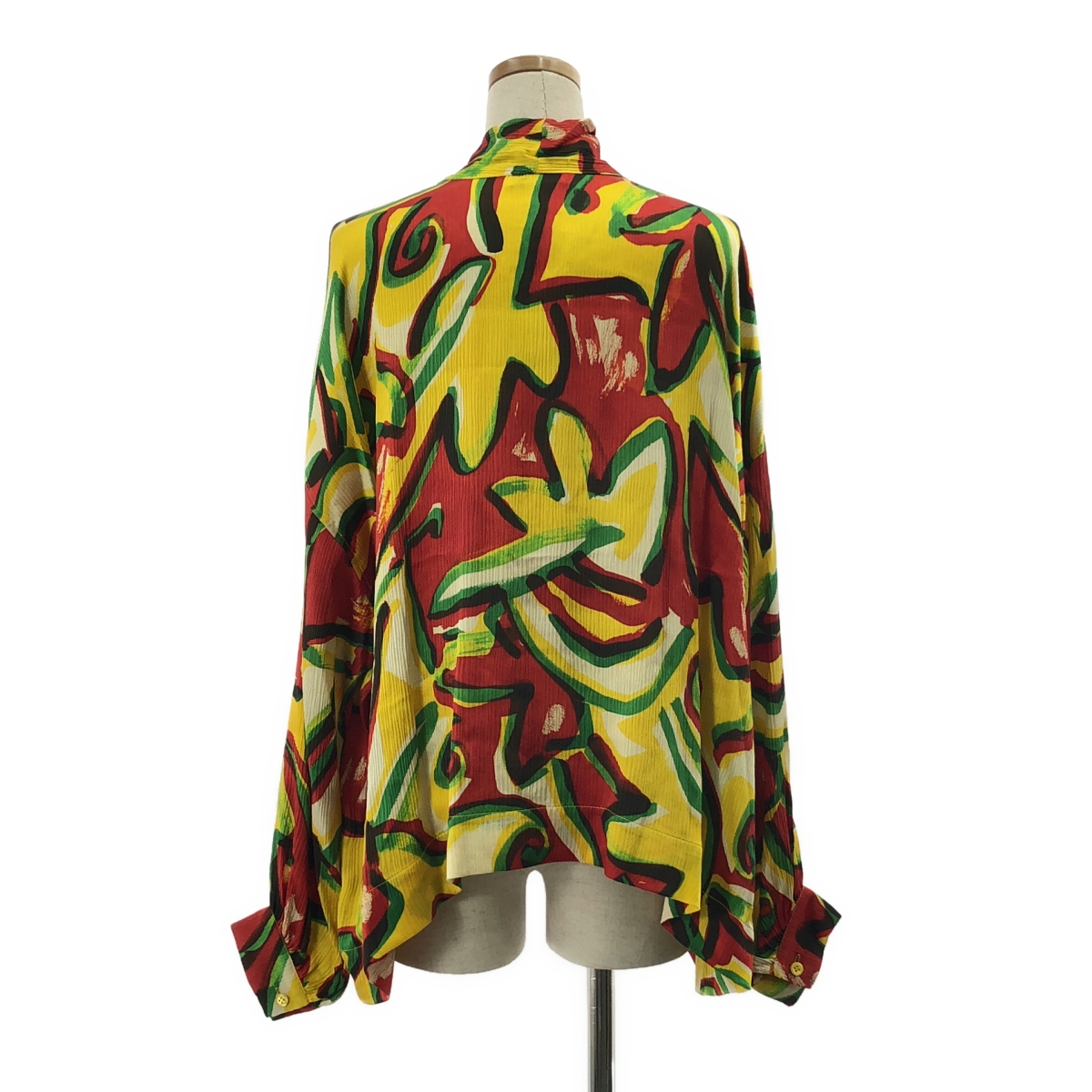 BALENCIAGA / バレンシアガ silk 100％ / シルク 総柄 タイ オーバー シャツ ブラウス