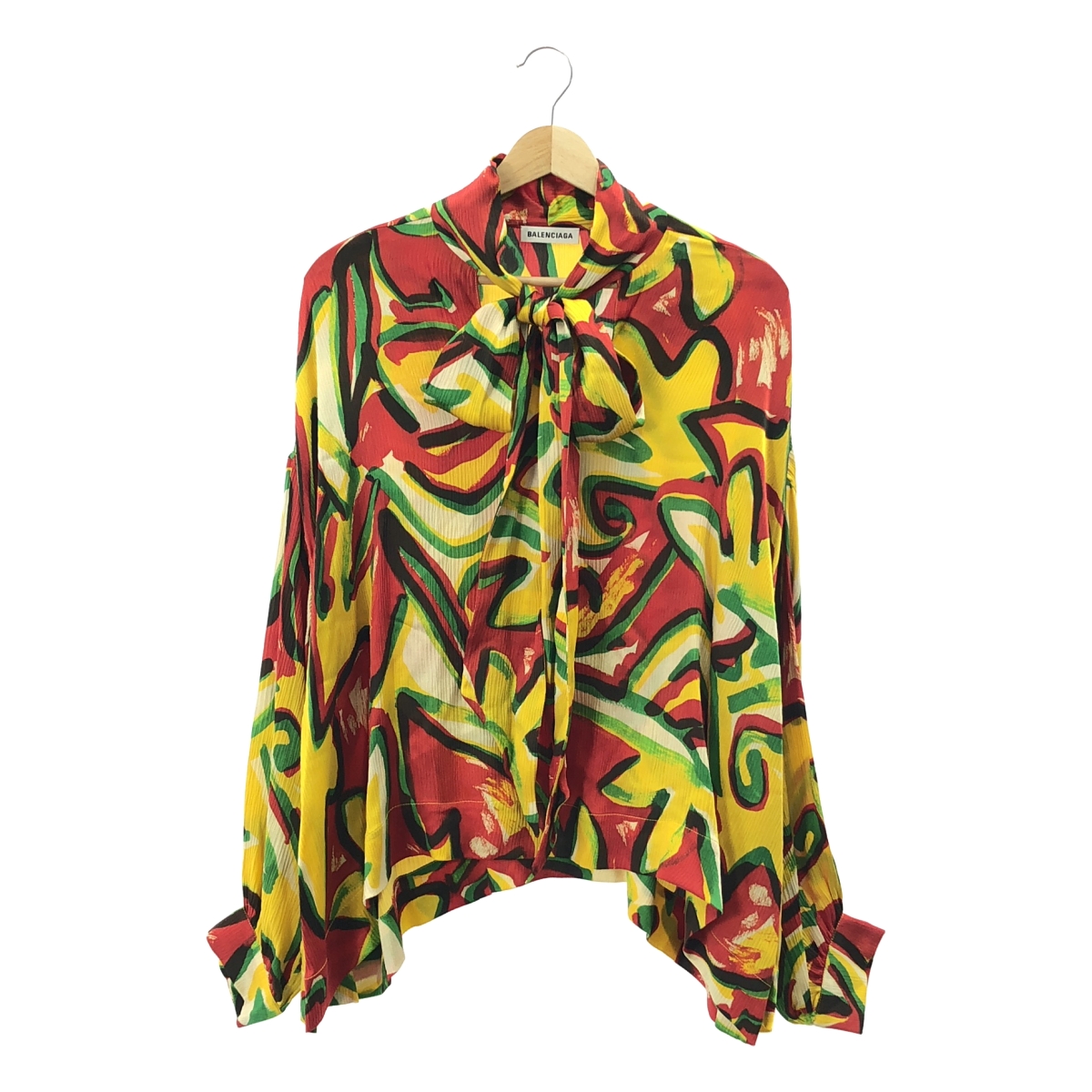 BALENCIAGA / バレンシアガ silk 100％ / シルク 総柄 タイ オーバー シャツ ブラウス