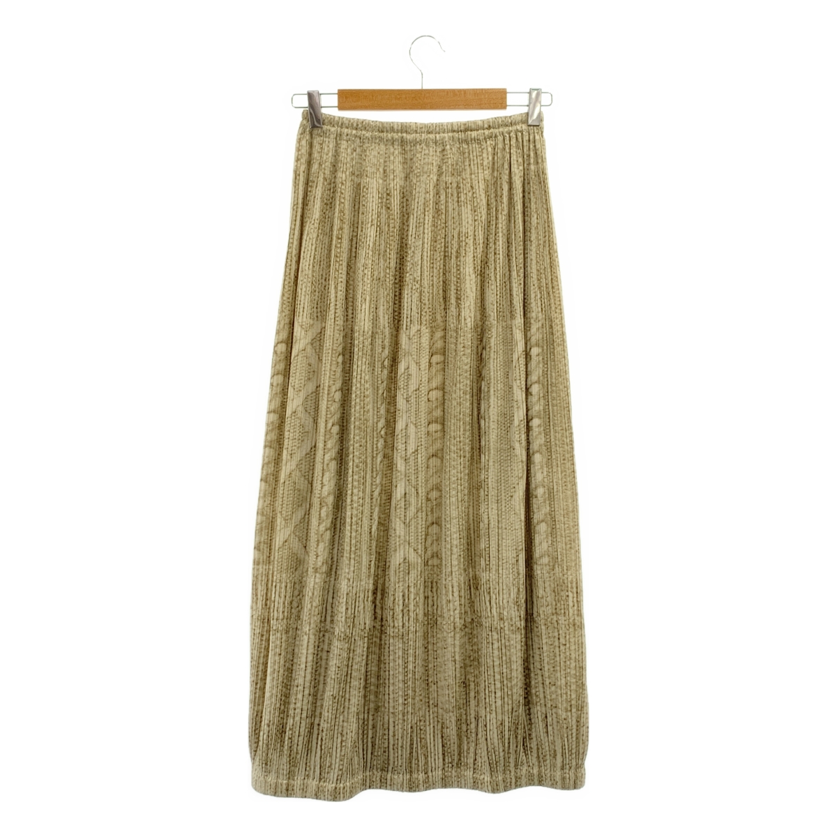 PLEATS PLEASE ISSEY MIYAKE / プリーツプリーズイッセイミヤケ プリーツ ケーブル編み 転写 プリント ロング スカート