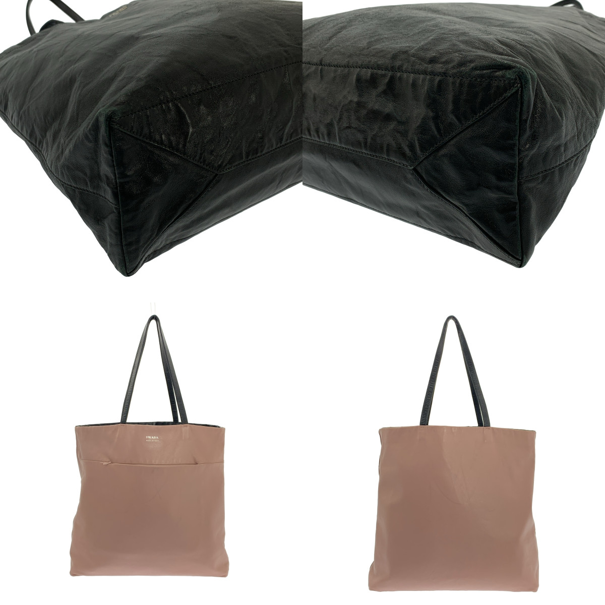 PRADA / プラダ リバーシブル レザー ロゴ ハンド トートバッグ