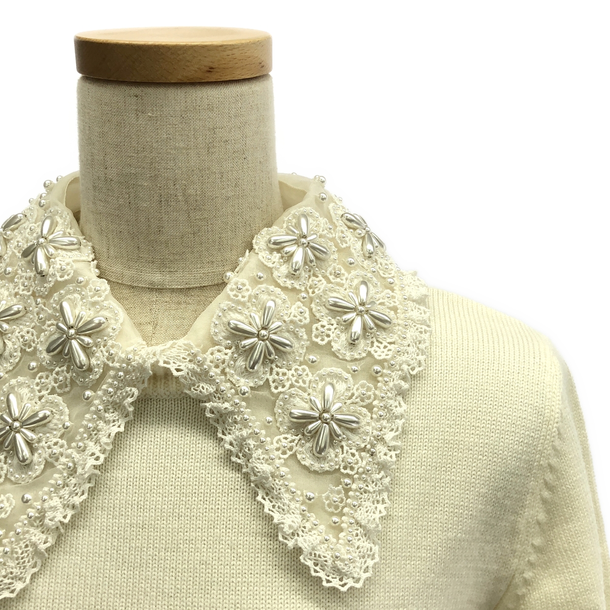 miu miu / ミュウミュウ ビジュー レース 襟 ウール ニット