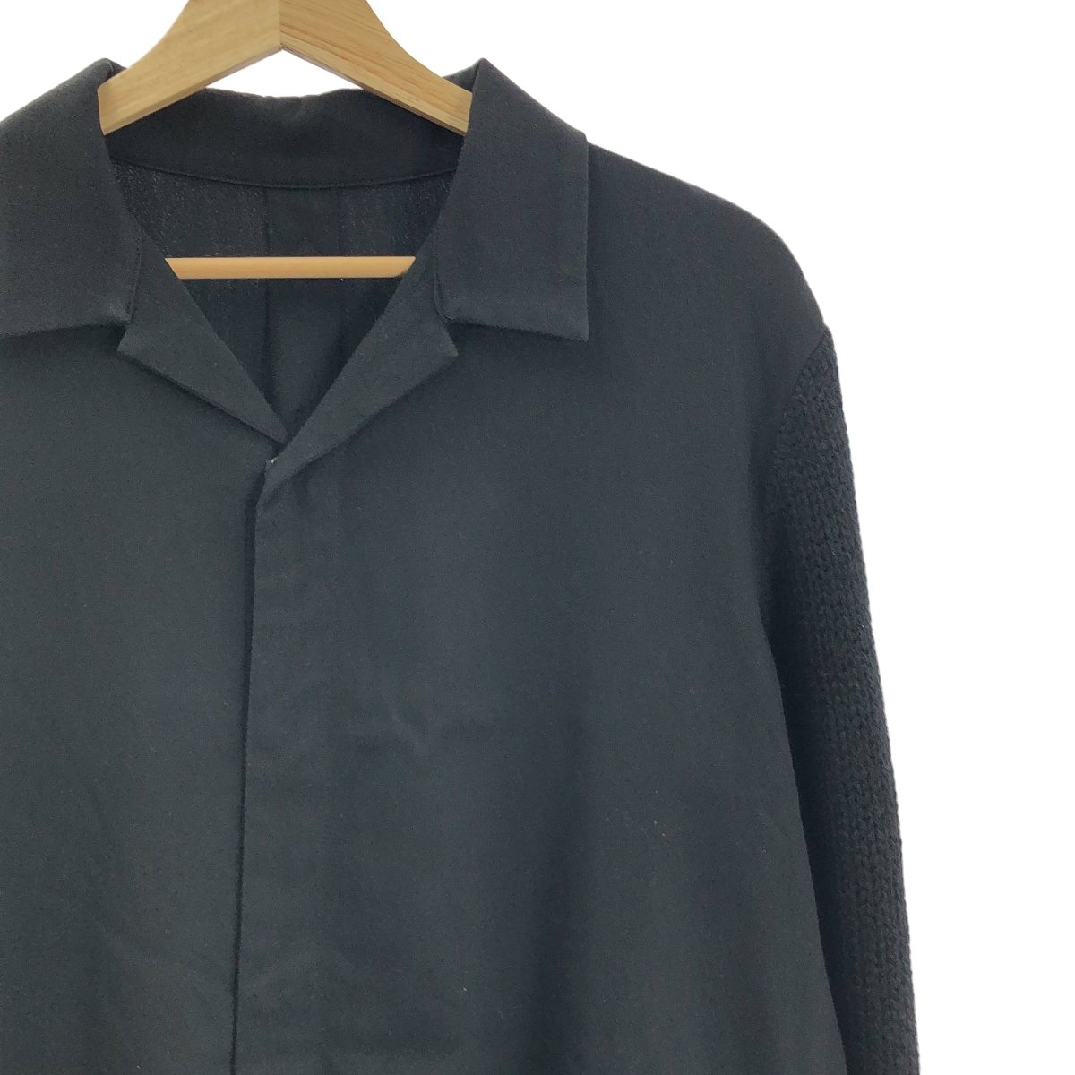 Y's / ワイズヨウジヤマモト ウール 異素材 切替 フライフロント ニットスリーブ コート