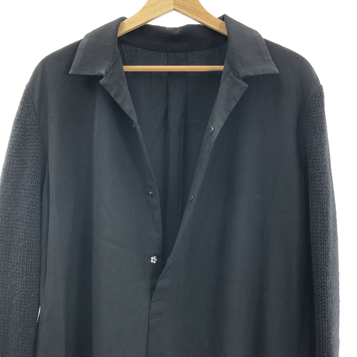 Y's / ワイズヨウジヤマモト ウール 異素材 切替 フライフロント ニットスリーブ コート