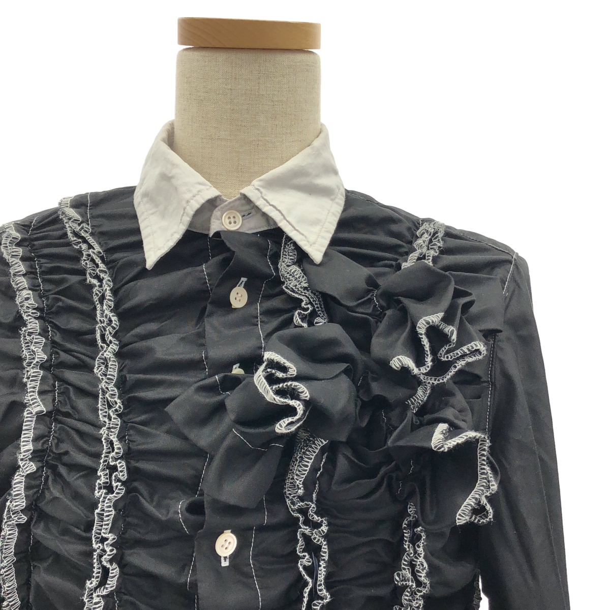 tricot COMME des GARCONS / トリココムデギャルソン ポリエステル 製品染め バイカラー 変形 フリル装飾 シャツ ブラウス