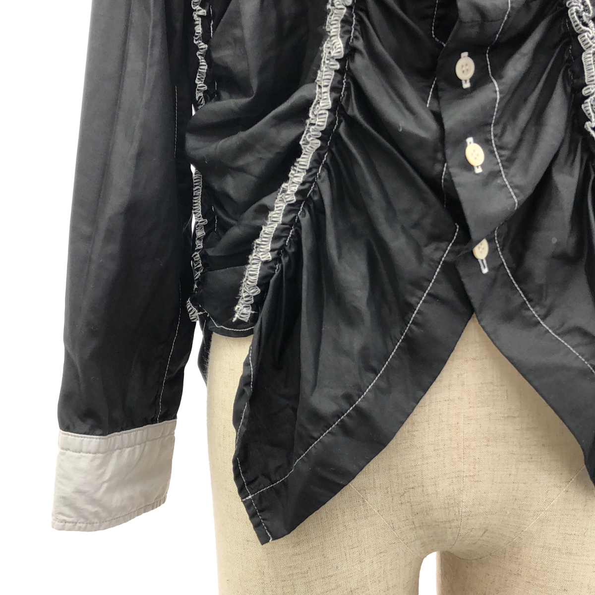 tricot COMME des GARCONS / トリココムデギャルソン ポリエステル 製品染め バイカラー 変形 フリル装飾 シャツ ブラウス