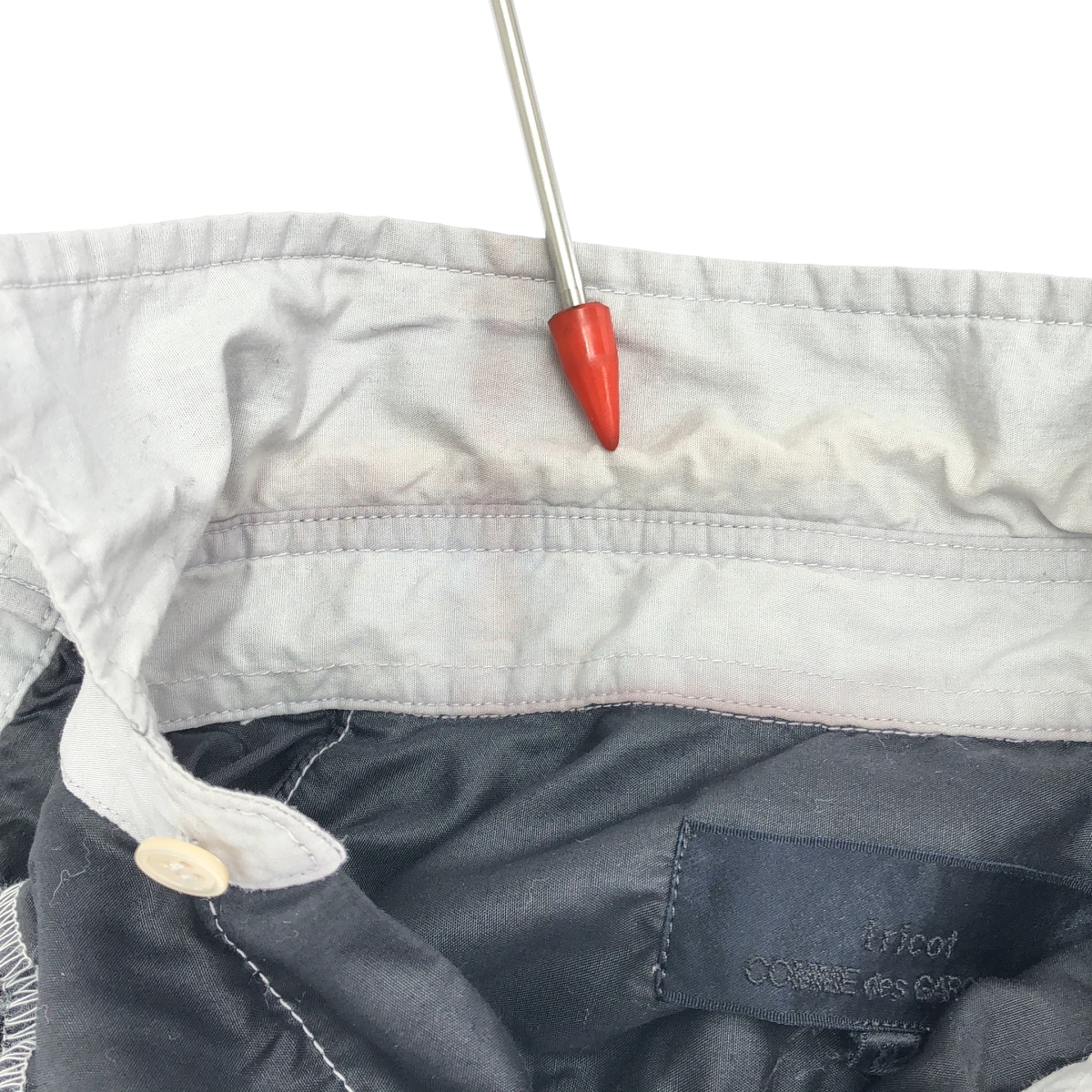 tricot COMME des GARCONS / トリココムデギャルソン ポリエステル 製品染め バイカラー 変形 フリル装飾 シャツ ブラウス