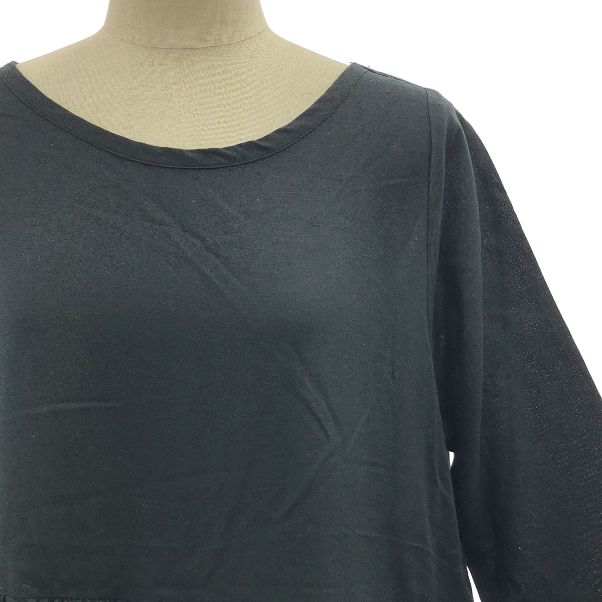 Gauze# / ガーゼ コットン リネン バイカラー ギャザー ボリューム ドレス ワンピース