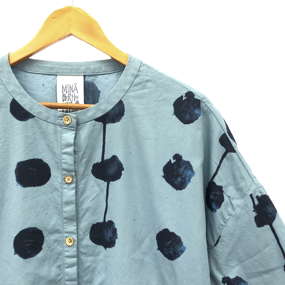 mina perhonen / ミナペルホネン cats & dogs / 総柄 ノーカラー ポケット ワンピース