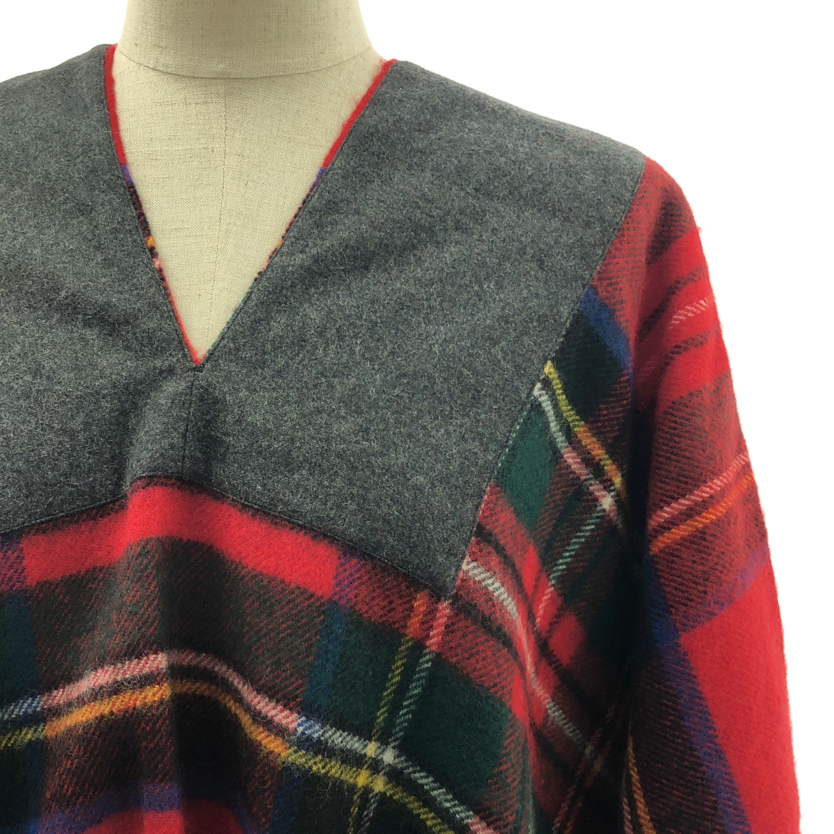 COMME des GARCONS SHIRT / コムデギャルソンシャツ LOCHCARRON / ウール フリンジ チェック ポンチョケープ