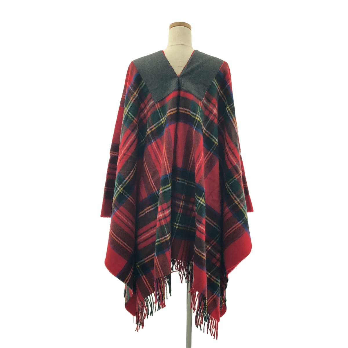 COMME des GARCONS SHIRT / コムデギャルソンシャツ LOCHCARRON / ウール フリンジ チェック ポンチョケープ