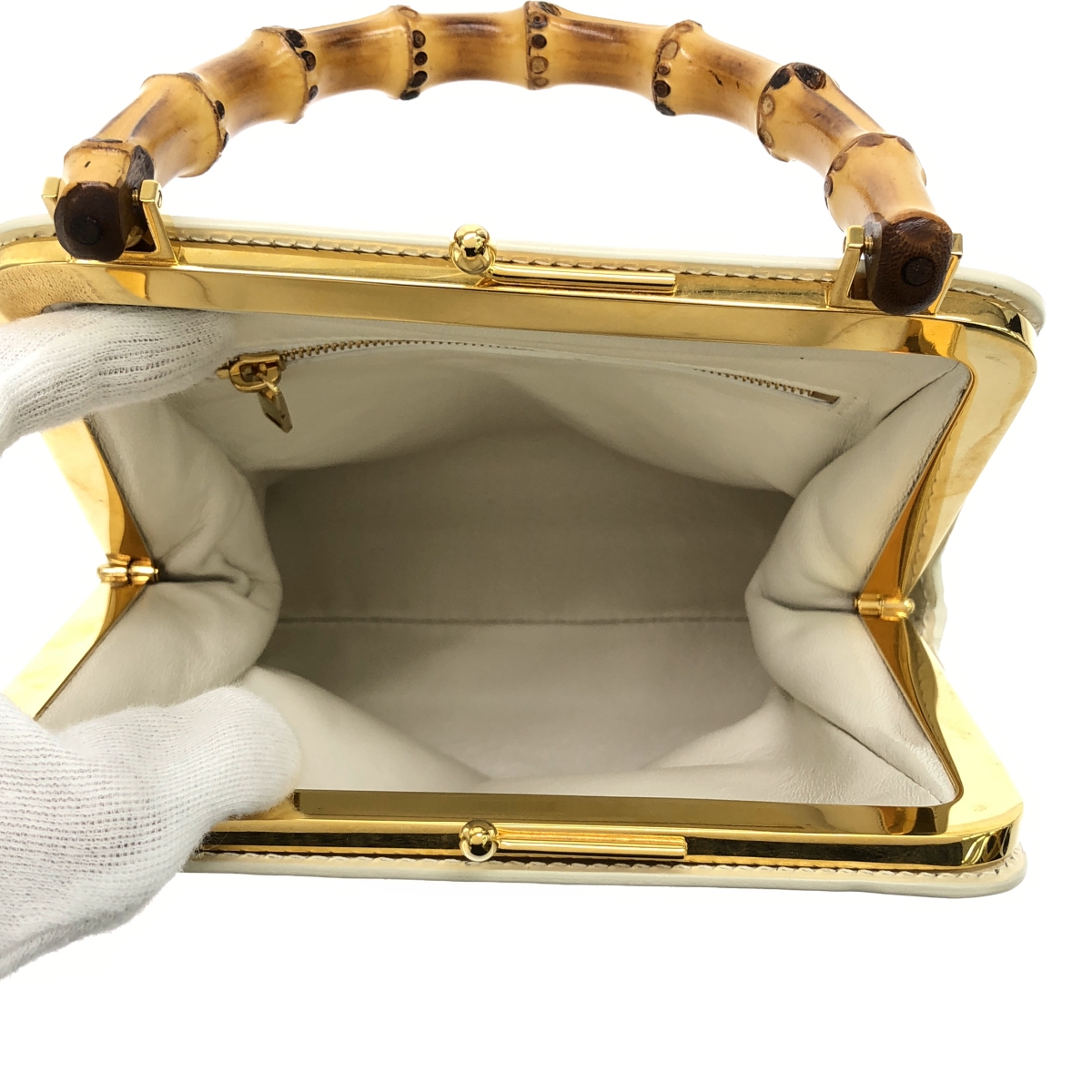 JIL SANDER / ジルサンダー Goji Bamboo Square / レザー ロゴ がま口 バンブー ハンドル バッグ