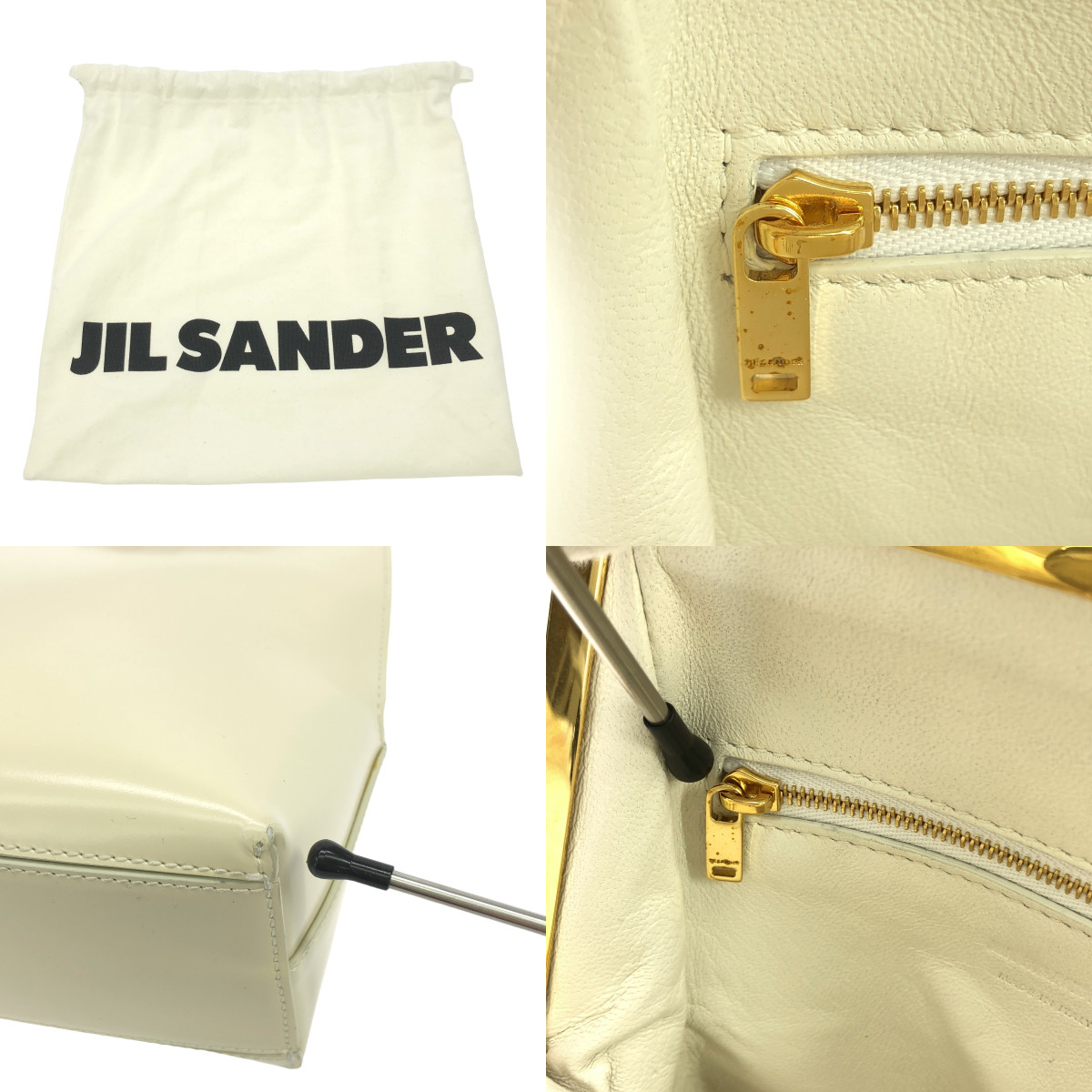 JIL SANDER / ジルサンダー Goji Bamboo Square / レザー ロゴ がま口 バンブー ハンドル バッグ