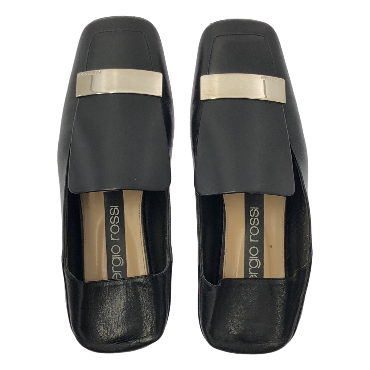 sergio rossi / セルジオロッシ sr1 Slipper / レザー ロゴプレート スクエアトゥ ローファー