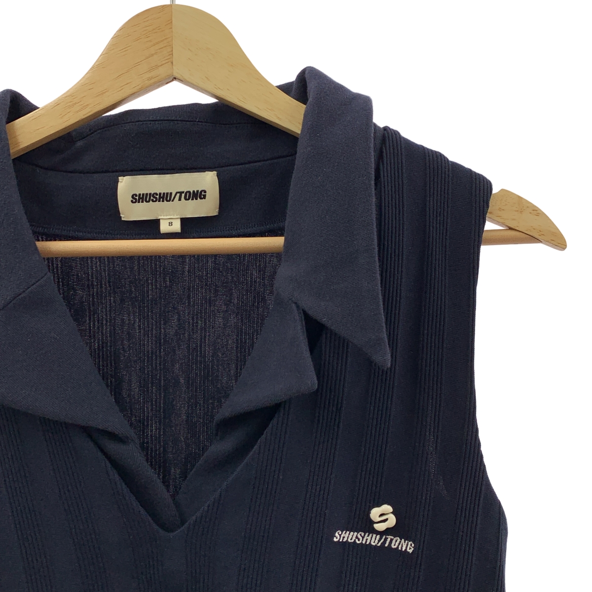 その他 Stripes Knit Sleeveless TOP オープンカラー ノースリーブ ニット カットソー