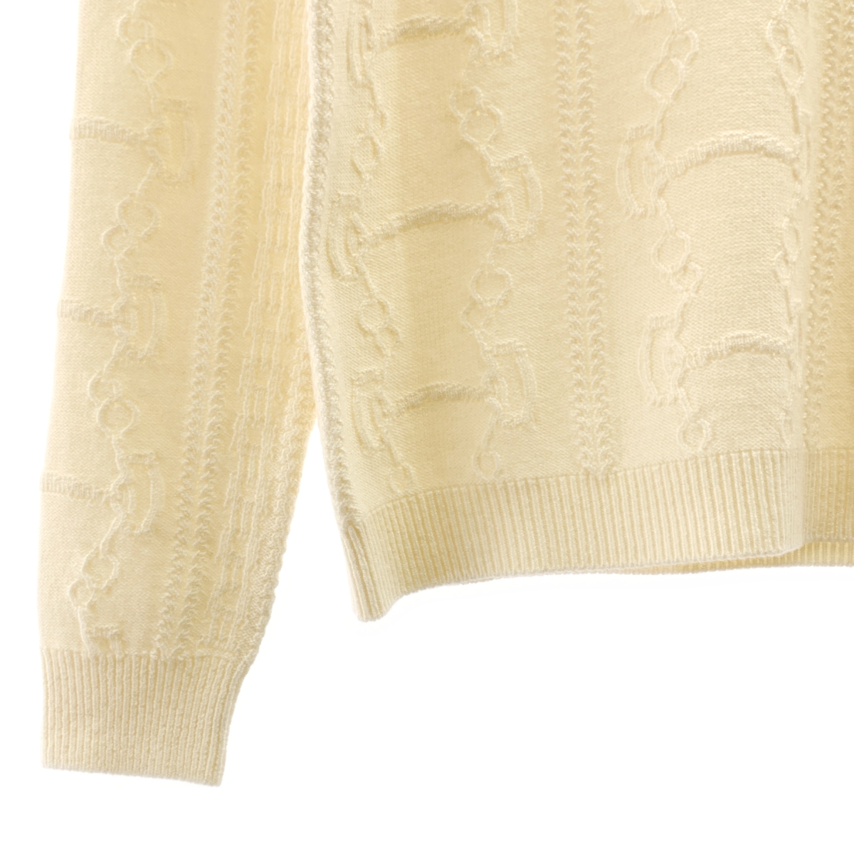 HERMES / エルメス ウール カシミヤ 肩ボタン シェーヌダンクル柄 ニット