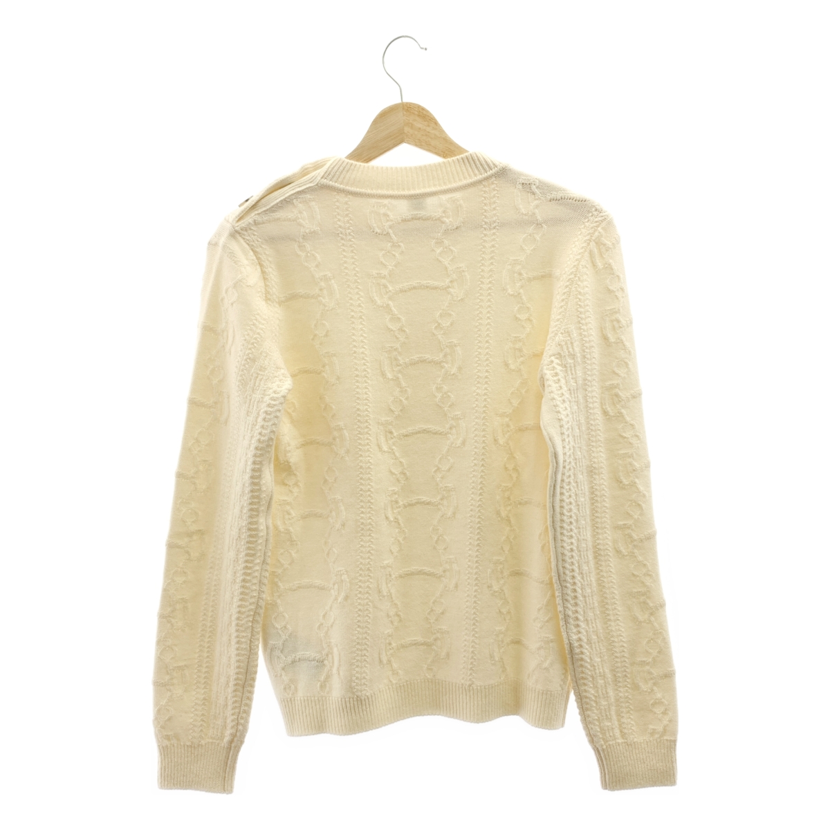 HERMES / エルメス ウール カシミヤ 肩ボタン シェーヌダンクル柄 ニット