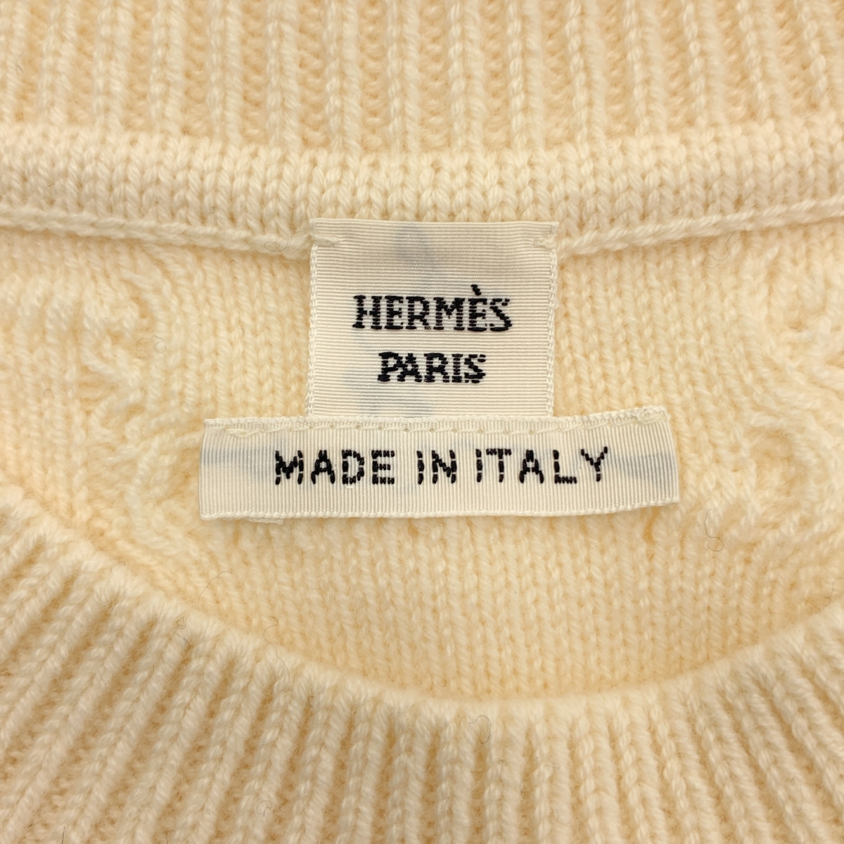 HERMES / エルメス ウール カシミヤ 肩ボタン シェーヌダンクル柄 ニット