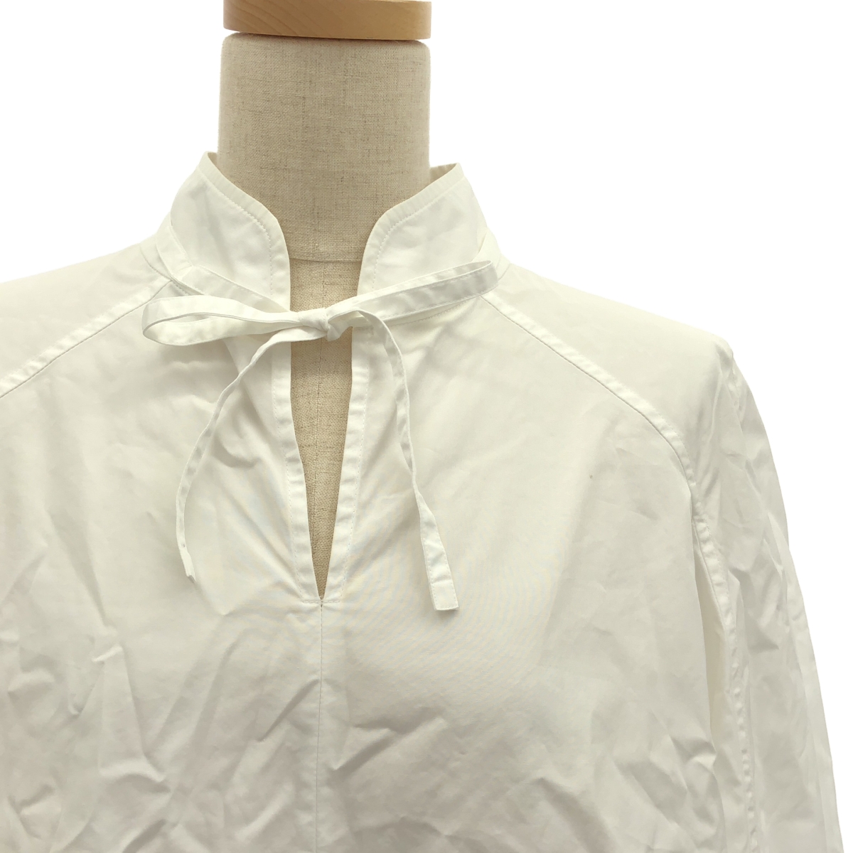 HERMES / エルメス ゴルチエ期 ロゴボタン バックギャザー スタンドカラー シャツ ブラウス