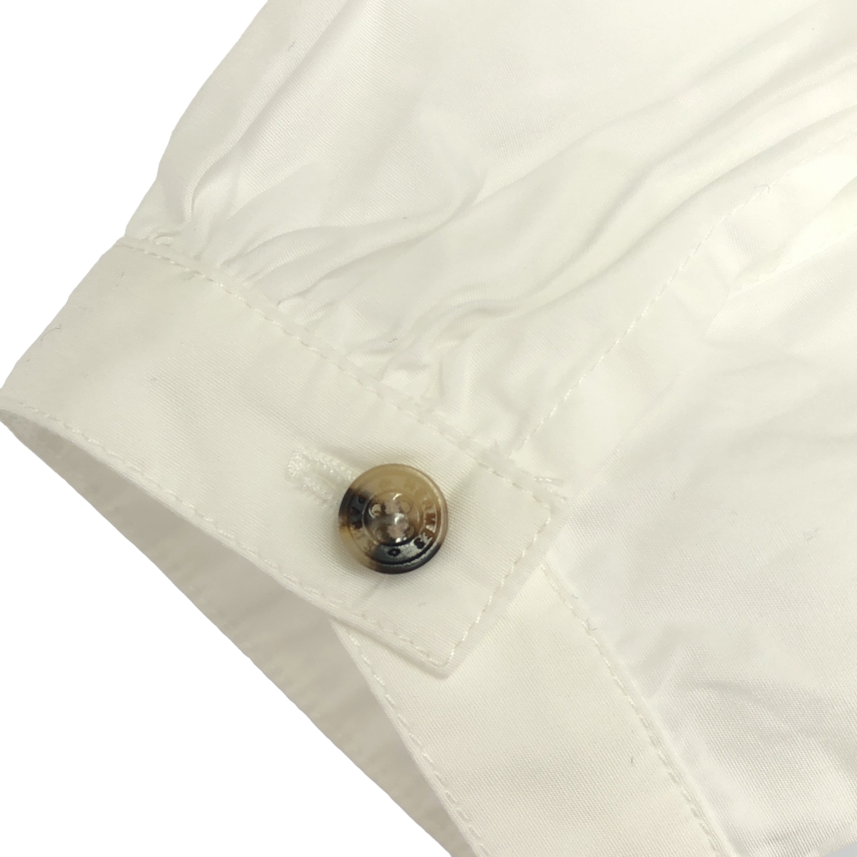 HERMES / エルメス ゴルチエ期 ロゴボタン バックギャザー スタンドカラー シャツ ブラウス