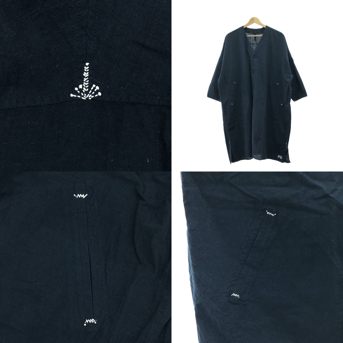 Babaghuri Jurgen Lehl / ババグーリヨーガンレール コットン ノーカラー エンブロイダリー ポケット付き ロングコート