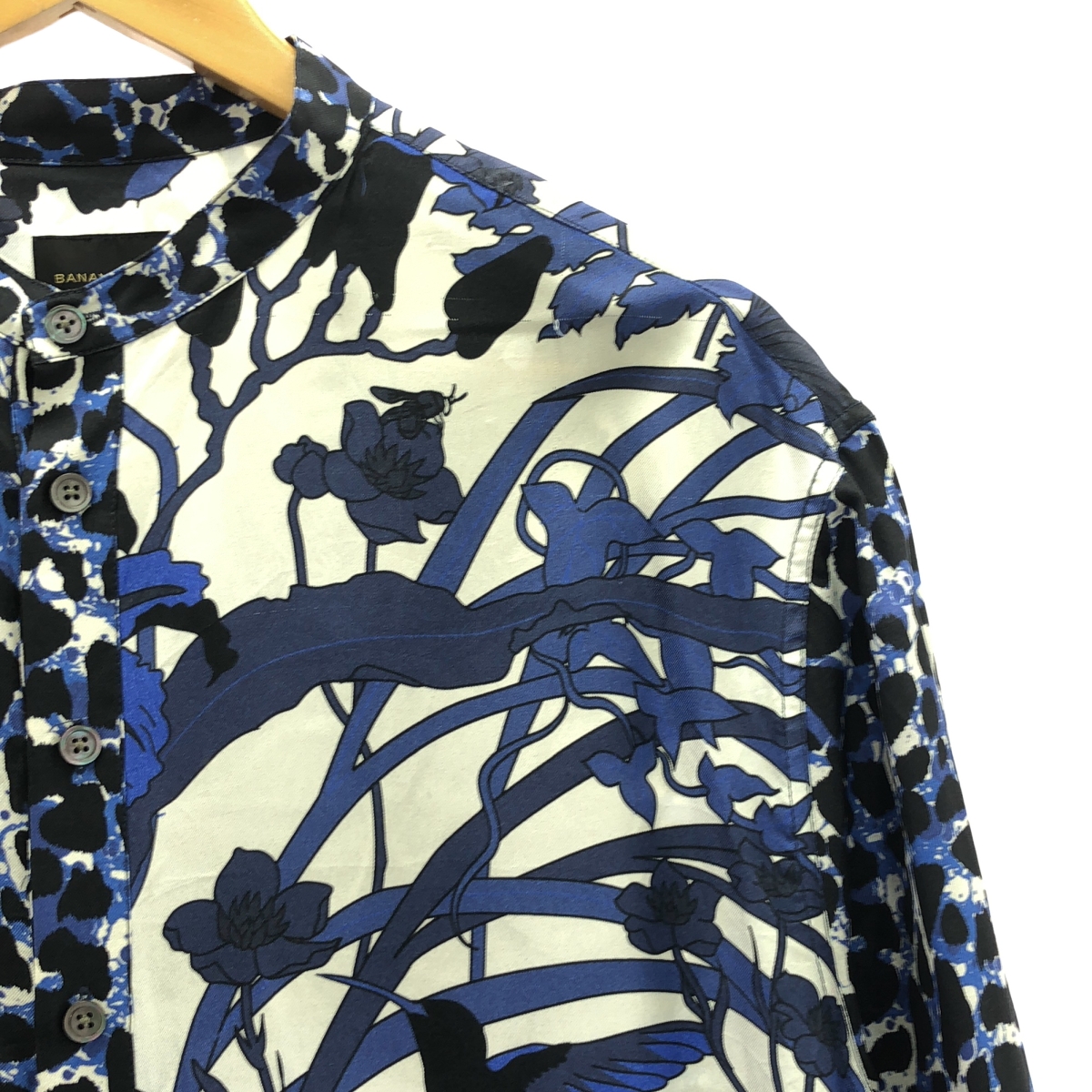 BANANATIME / バナナタイム silk 100% / シルク 総柄 バンドカラー ドレス ワンピース