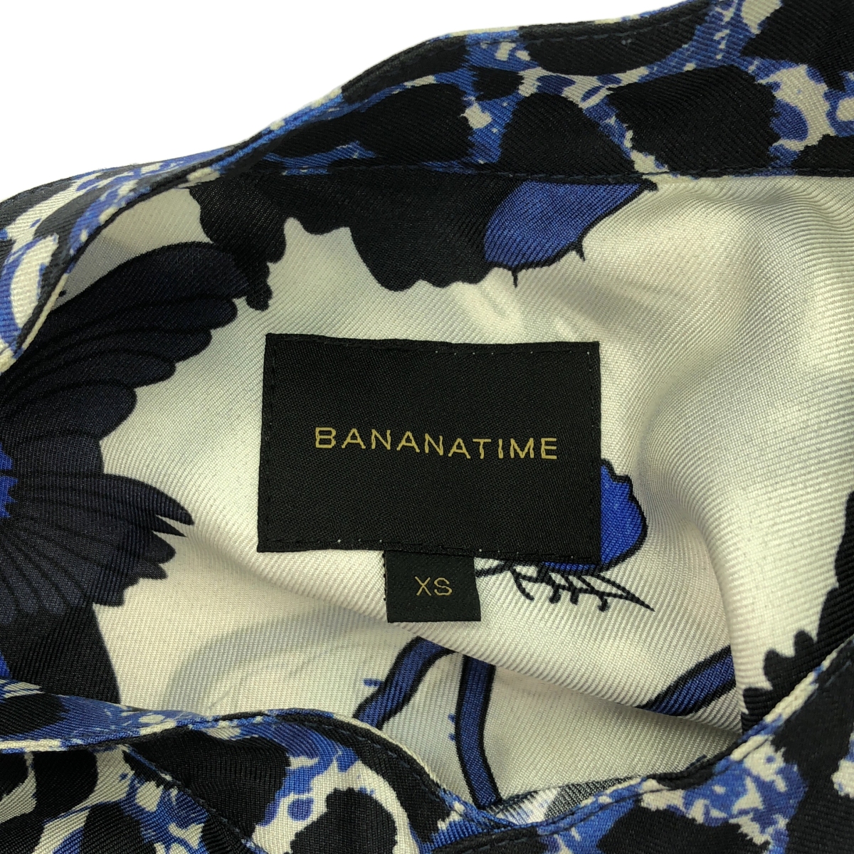 BANANATIME / バナナタイム silk 100% / シルク 総柄 バンドカラー ドレス ワンピース