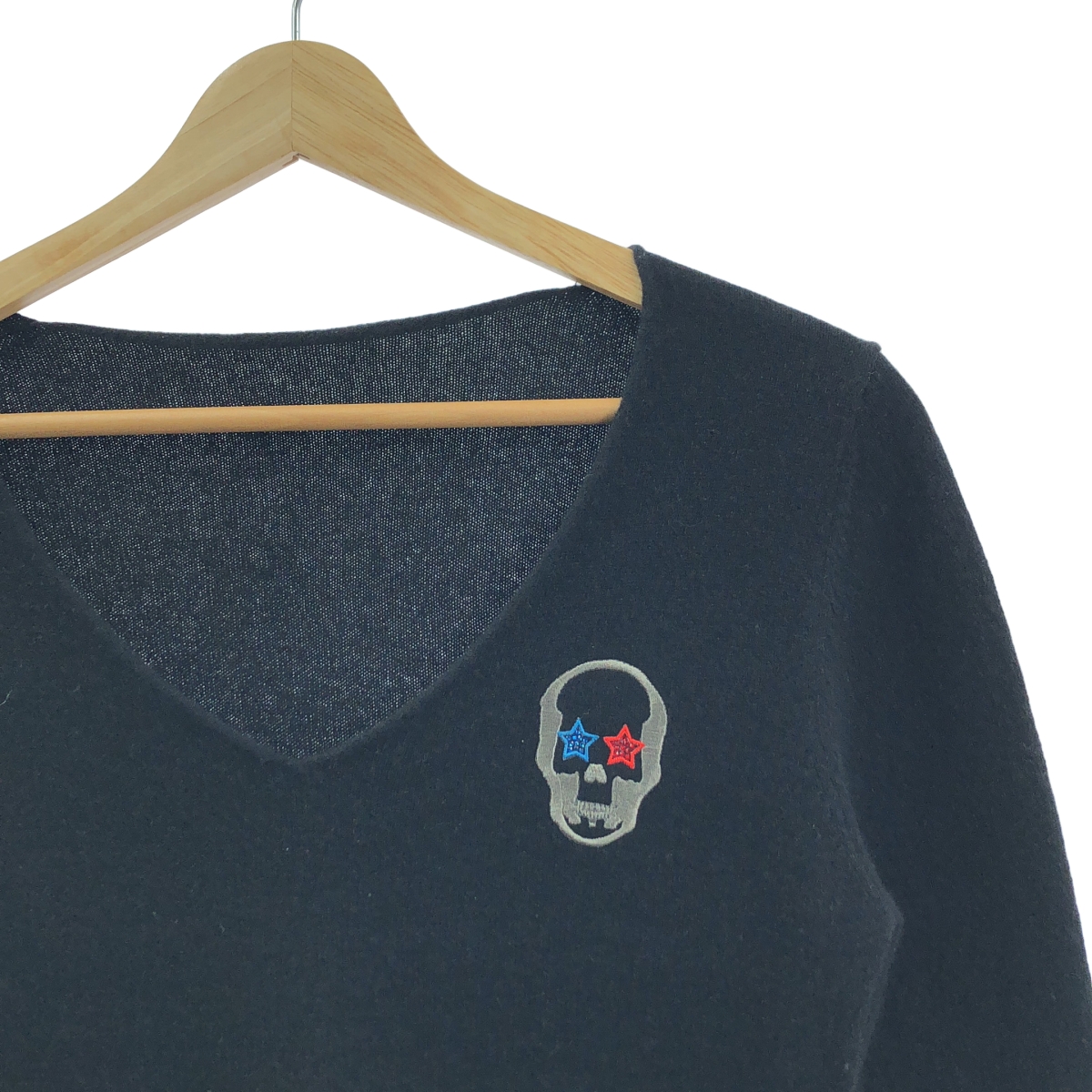 lucien pellat-finet / ルシアンペラフィネ カシミヤ スカル エンブロイダリー Vネックニット