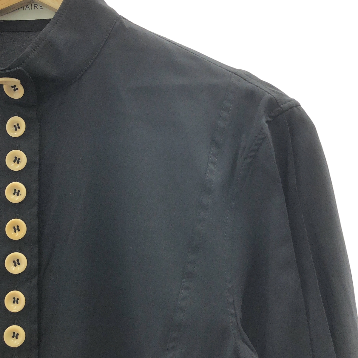 LEMAIRE / ルメール シルク プリーツスリーブ ウール バンドカラーシャツ