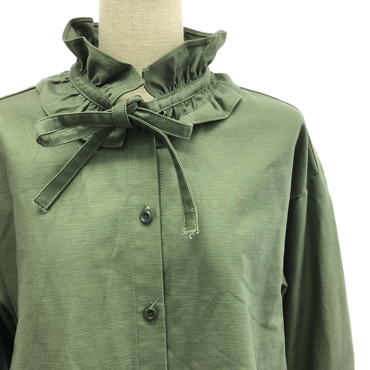 HANA TO GUITAR / ハナトギター コットン フリル スタンドカラー リボン シャツ