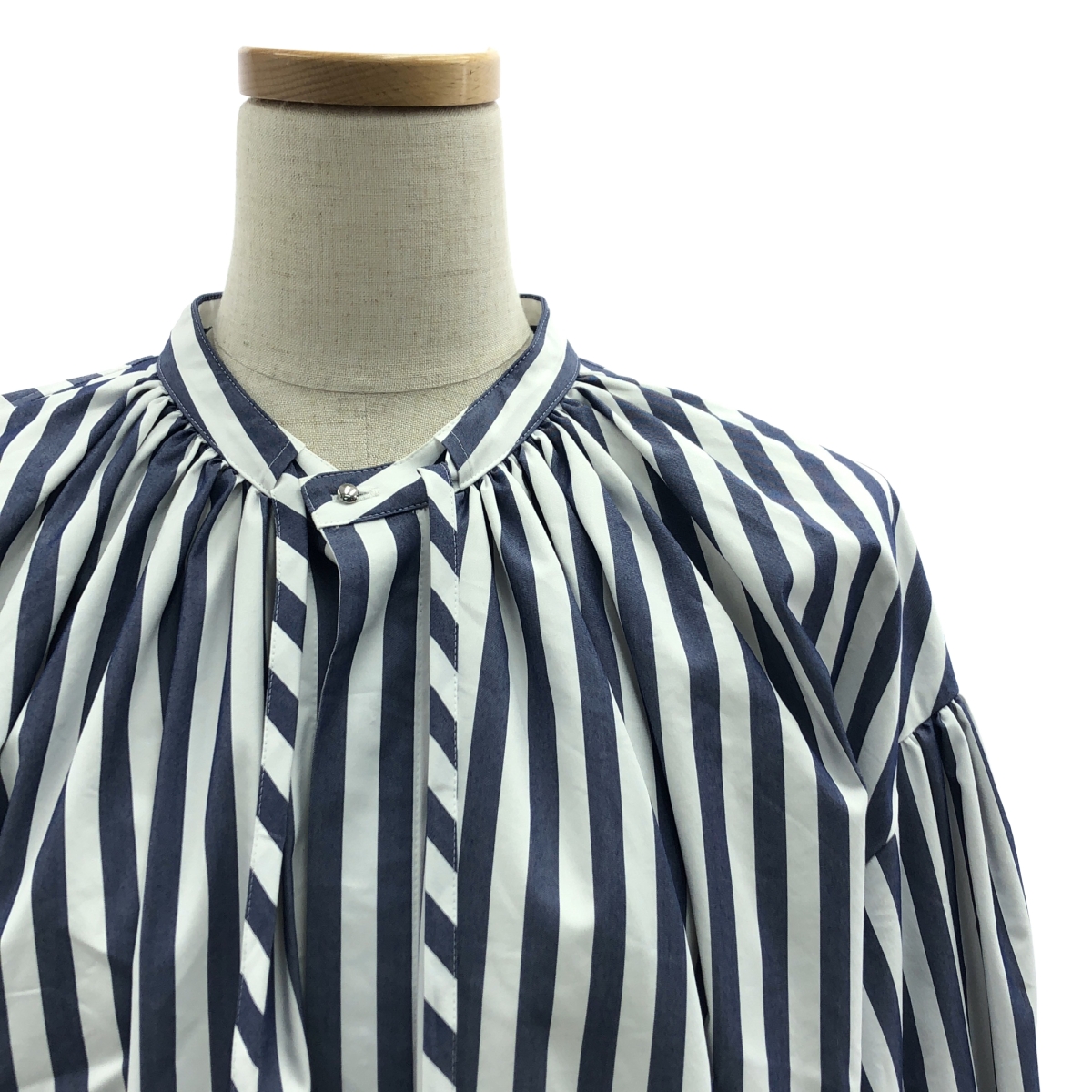 HYKE / ハイク T/C STRIPED GATHERED DRESS / ストライプ バンドカラー シャツ ワンピース