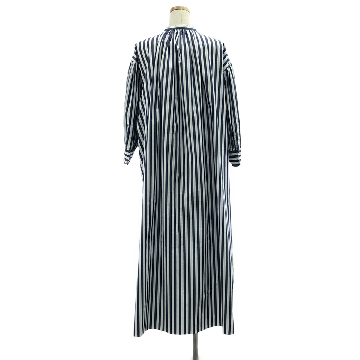 HYKE / ハイク T/C STRIPED GATHERED DRESS / ストライプ バンドカラー シャツ ワンピース