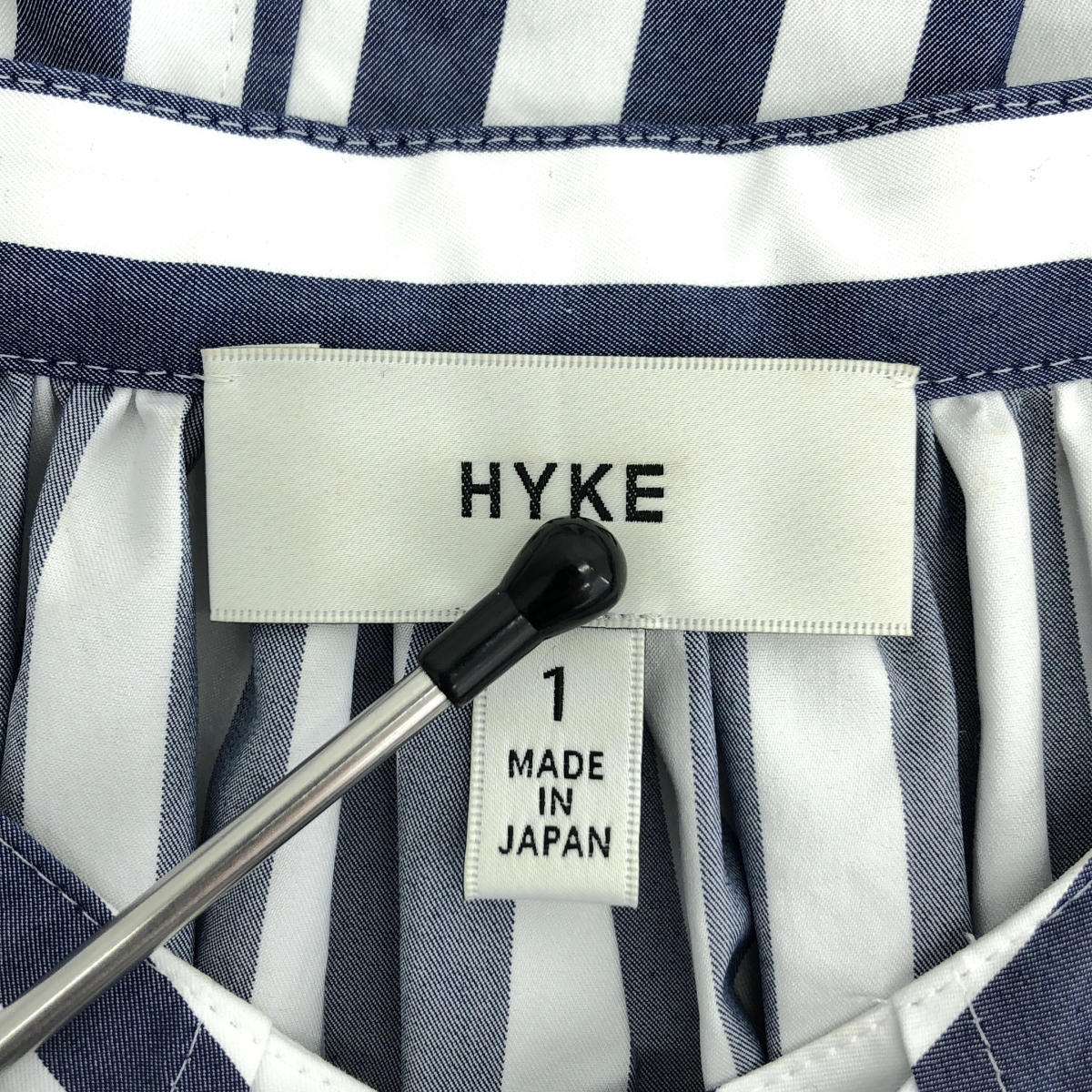 HYKE / ハイク T/C STRIPED GATHERED DRESS / ストライプ バンドカラー シャツ ワンピース