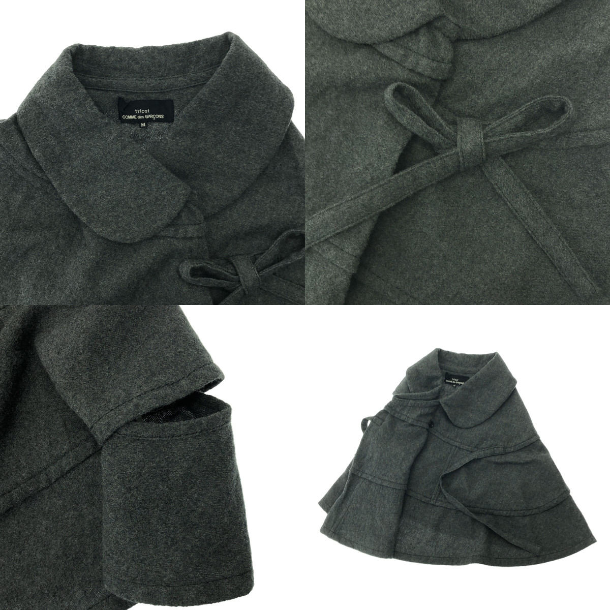 tricot COMME des GARCONS / トリココムデギャルソン ウール 変形 丸襟 オーバー ケープ ポンチョ