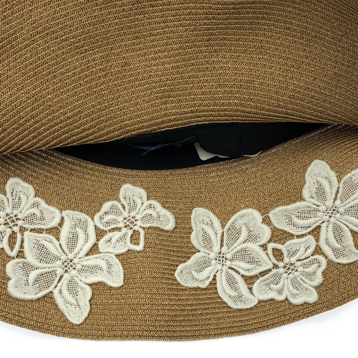 ATHENA NEW YORK / アシーナニューヨーク UV CUT / ロゴプレート フラワー エンブロイダリー レース ハット 帽子