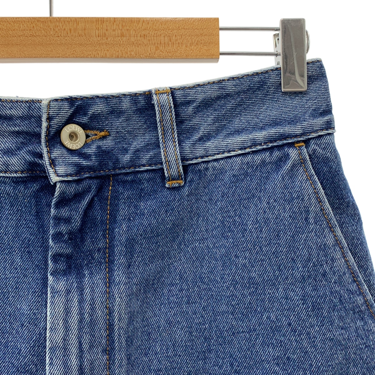 LOEWE / ロエベ アナグラム ロゴレザーパッチ カットオフ デニム ワイド ショートパンツ ショーツ