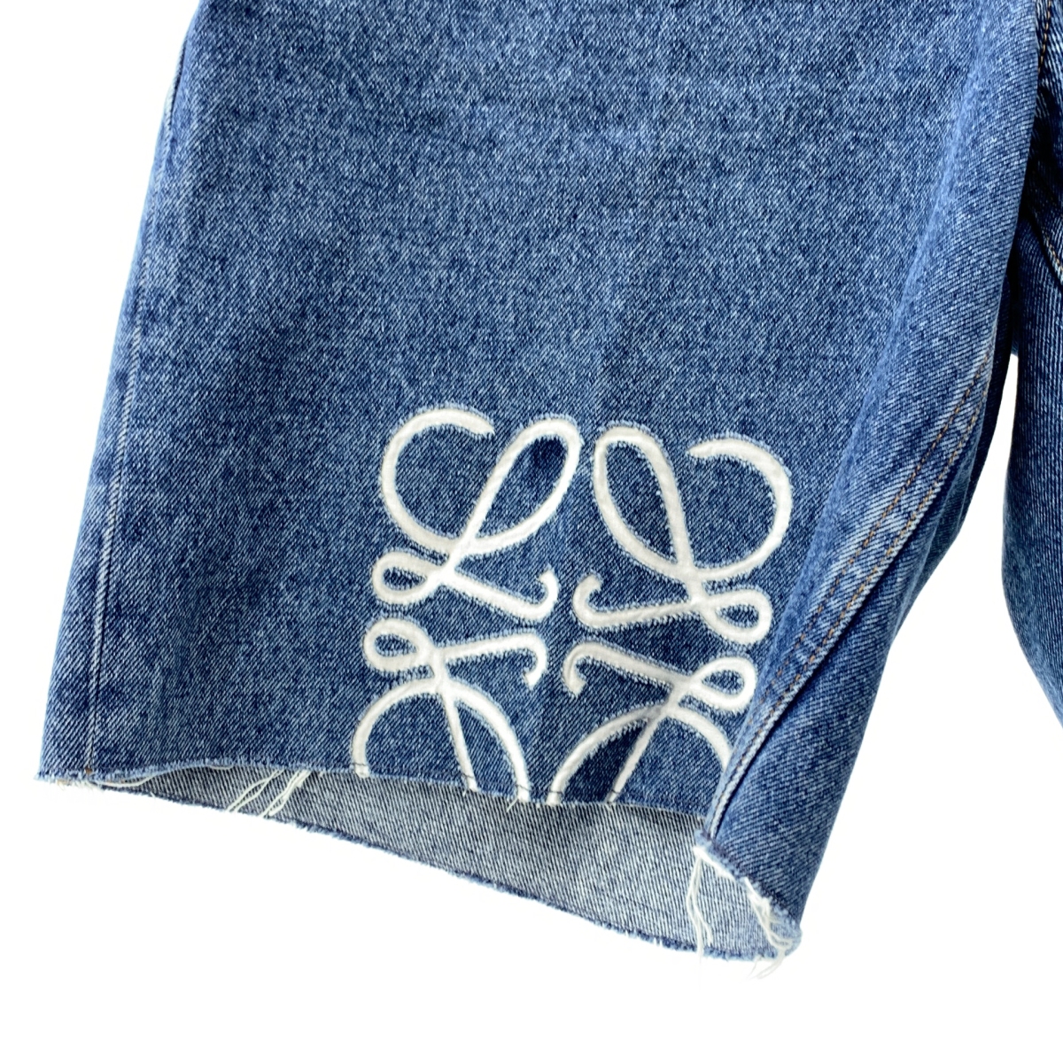 LOEWE / ロエベ アナグラム ロゴレザーパッチ カットオフ デニム ワイド ショートパンツ ショーツ