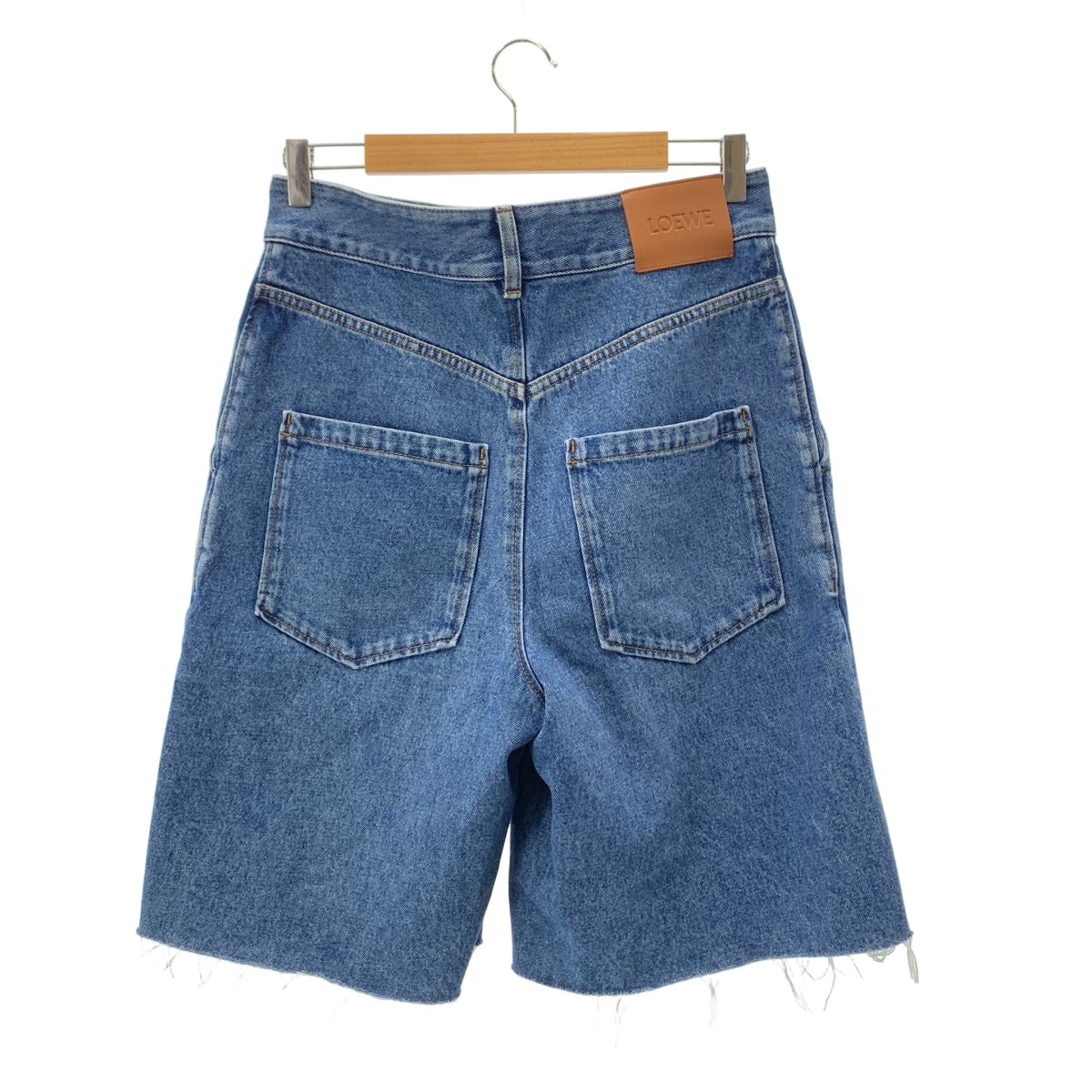 LOEWE / ロエベ アナグラム ロゴレザーパッチ カットオフ デニム ワイド ショートパンツ ショーツ
