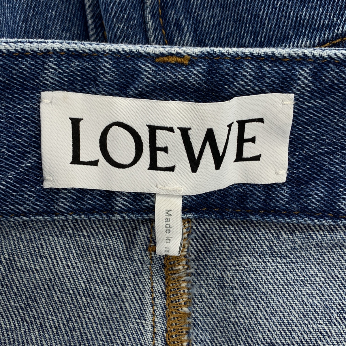LOEWE / ロエベ アナグラム ロゴレザーパッチ カットオフ デニム ワイド ショートパンツ ショーツ