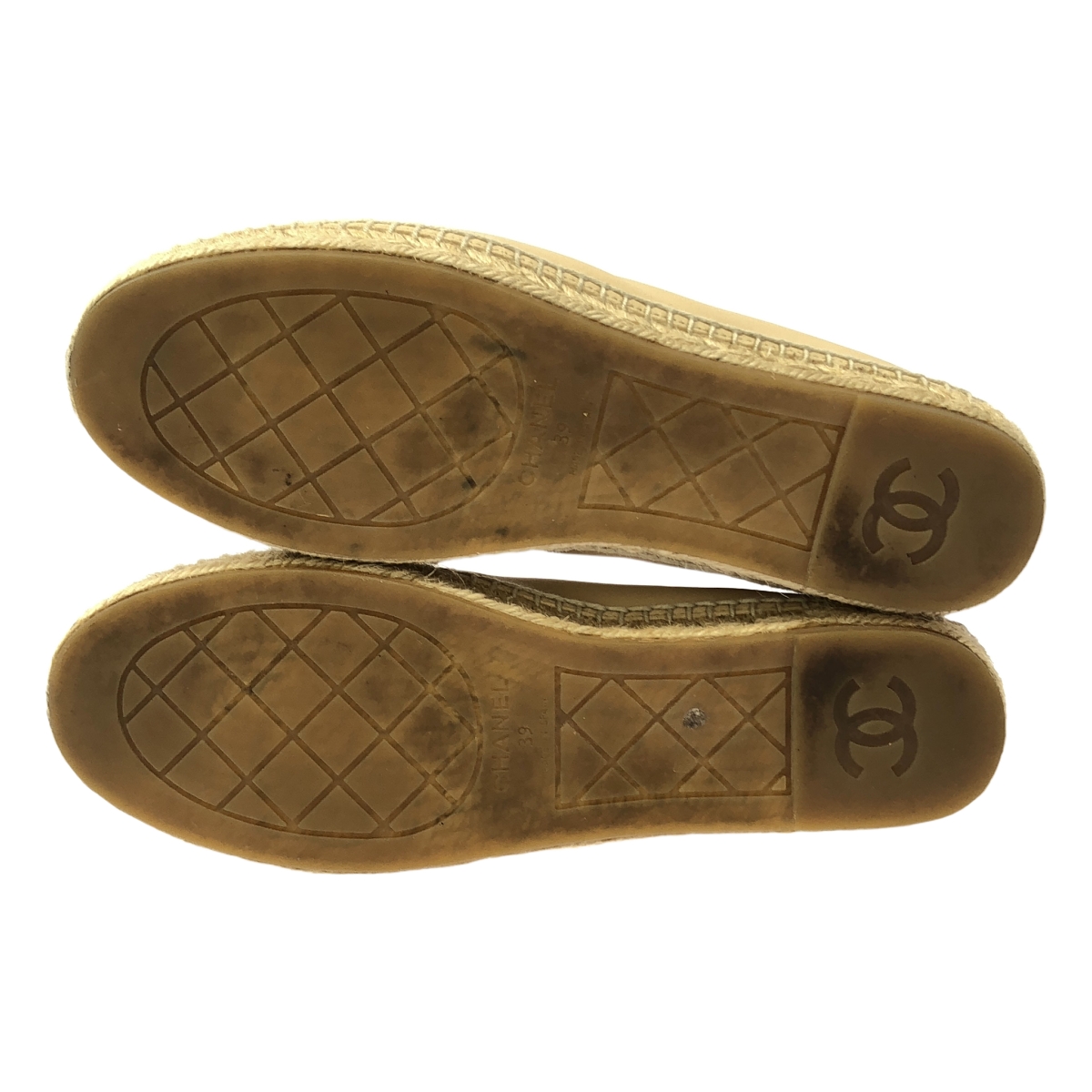 CHANEL / シャネル レザー バイカラー ココマーク ロゴ エスパドリーユ ローファー