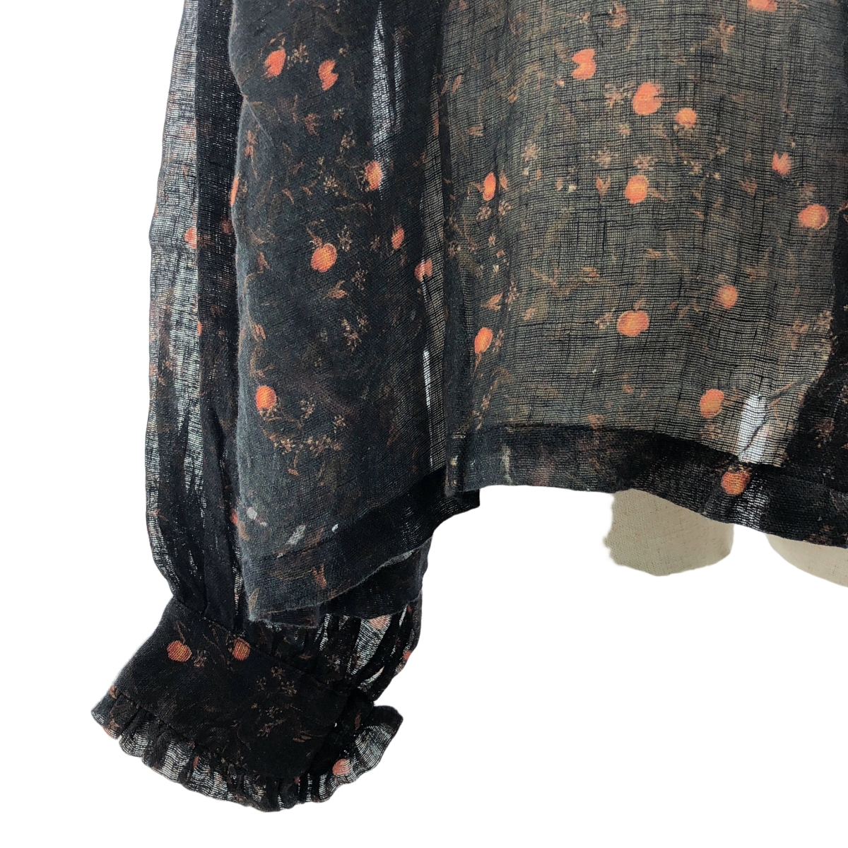 GEOFFREY B.SMALL / ジェフリーBスモール linen blouse / リネン 総柄 フリル ハイネック オーバー シャツ ブラウス