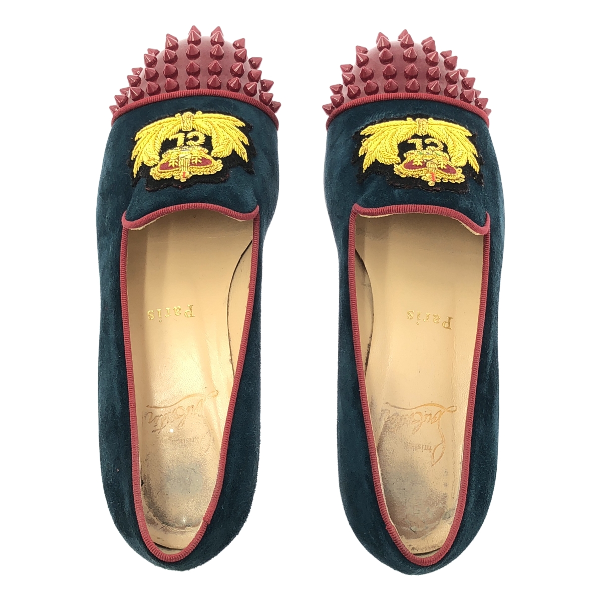 Christian Louboutin / クリスチャンルブタン INTERN FLAT スタッズ エンブレム刺しゅう ベロア スリッポンシューズ