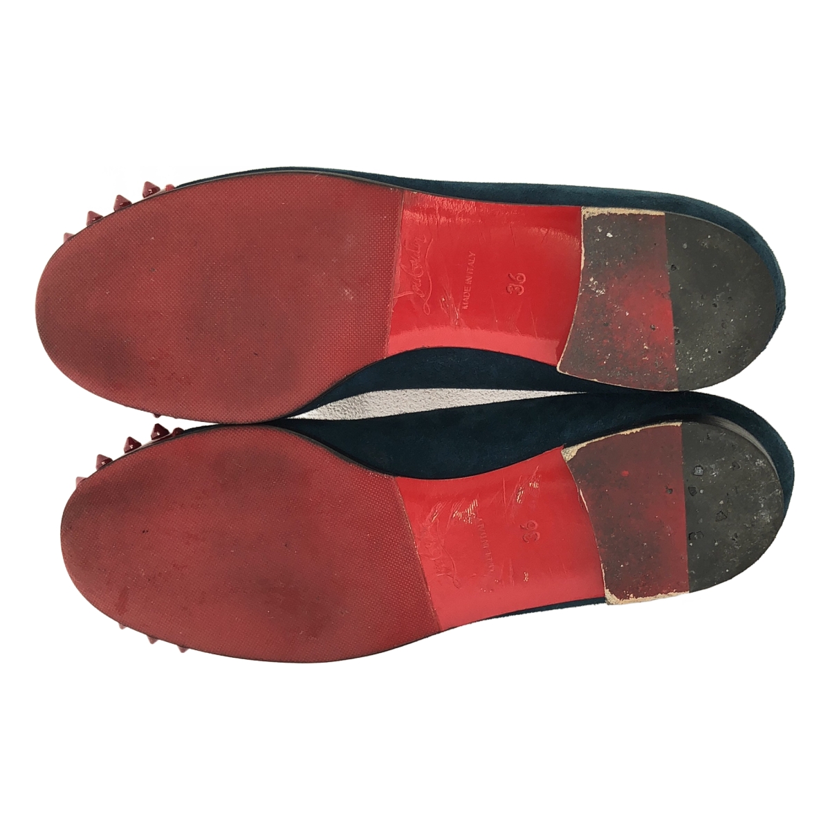 Christian Louboutin / クリスチャンルブタン INTERN FLAT スタッズ エンブレム刺しゅう ベロア スリッポンシューズ