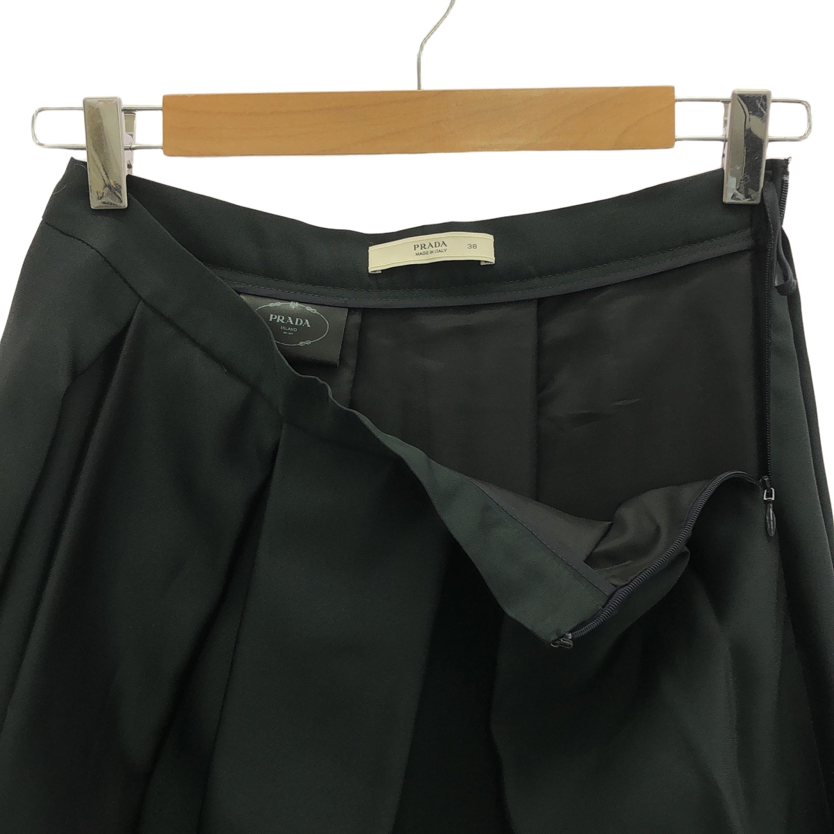 PRADA / プラダ シルク アセテート サイドジップ フレア スカート