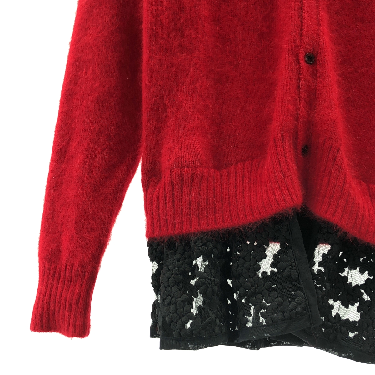 noir kei ninomiya / ノワールケイニノミヤ ナイロン アンゴラ レース切替カーディガン