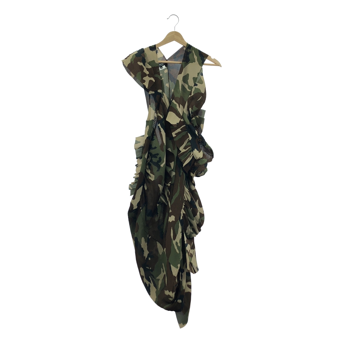 JUNYA WATANABE COMME des GARCONS / ジュンヤワタナベ ポリエステル 総柄 変形 フリル 装飾 プリーツ ドレス ワンピース