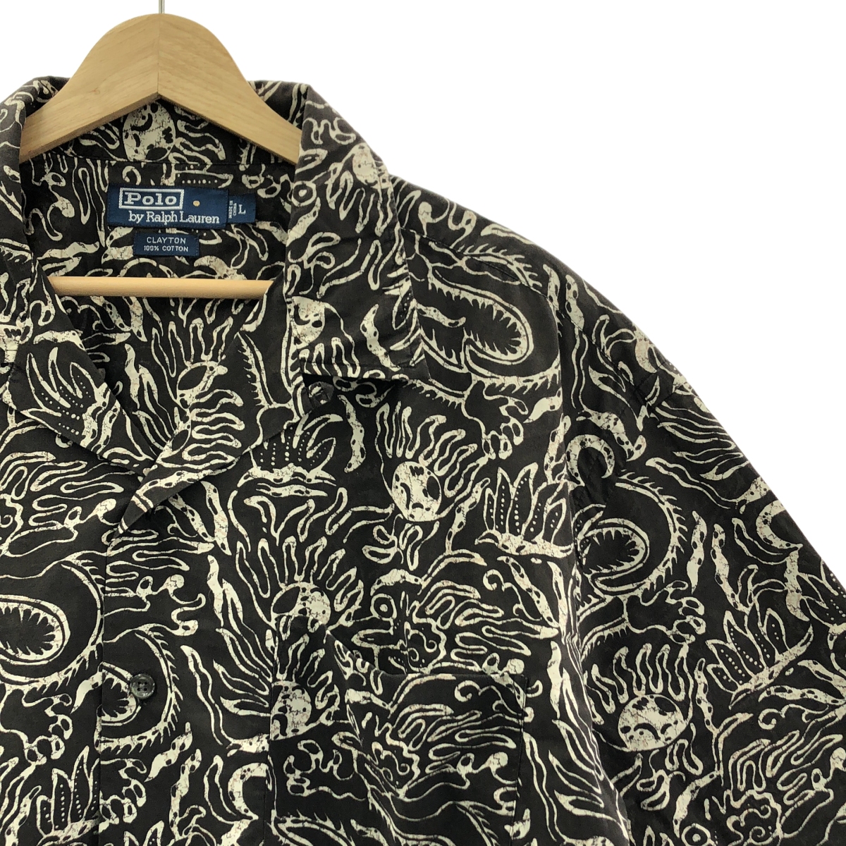 その他 ヴィンテージ CLAYTON コットン ドラゴン柄 オープンカラー 半袖シャツ