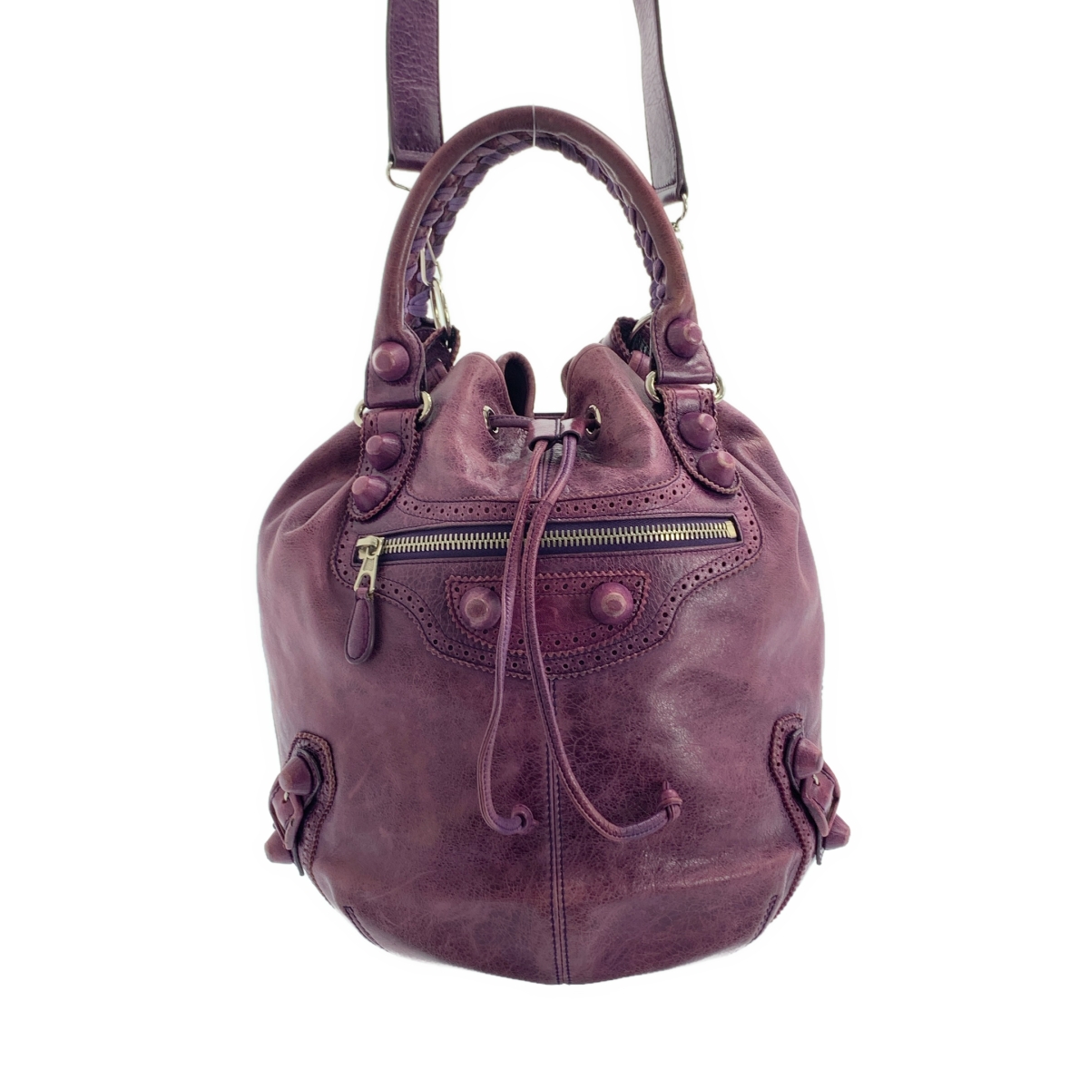 BALENCIAGA / バレンシアガ ジャイアント ポンポン 2Way 巾着 レザー ショルダーバッグ