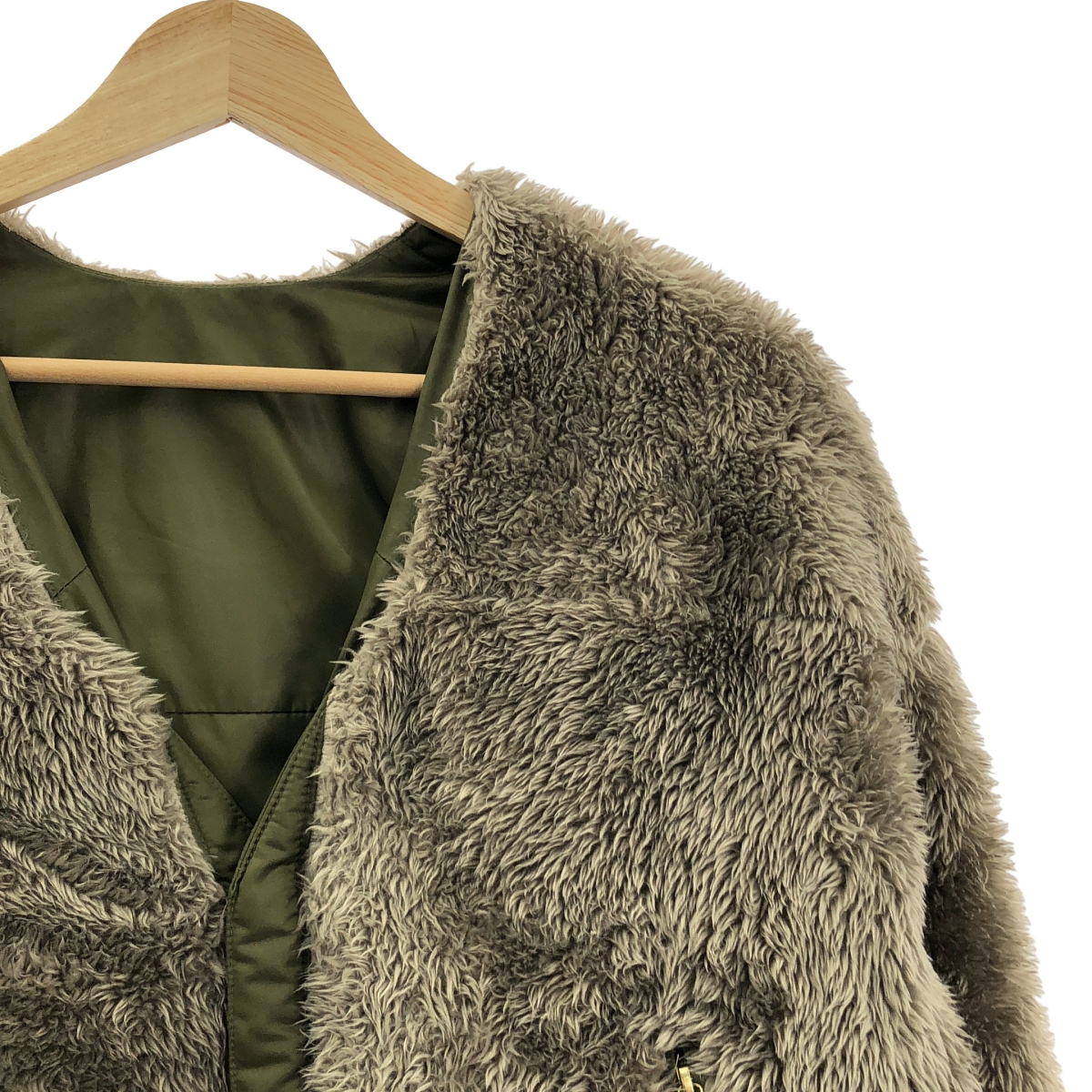 None / HERENCIA / ヘレンチア リバーシブル ボア ミリタリー ノーカラー ブルゾン ジャケット