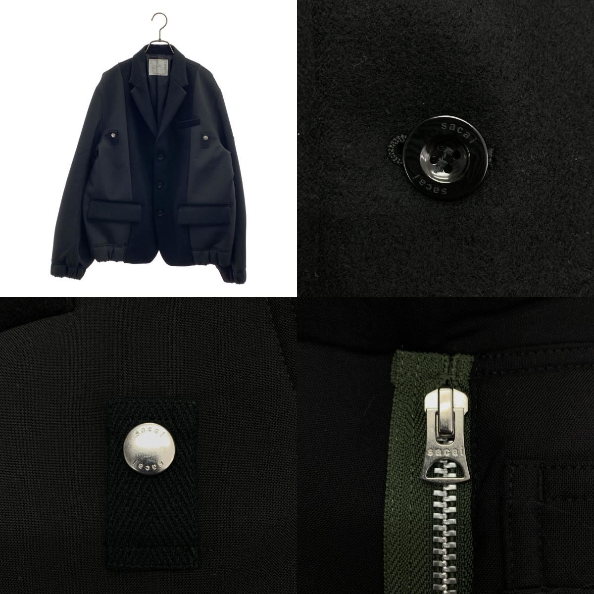 sacai / サカイ Wool Melton Jacket / ウール メルトン 異素材 切替 オーバー ジャケット / 総裏地
